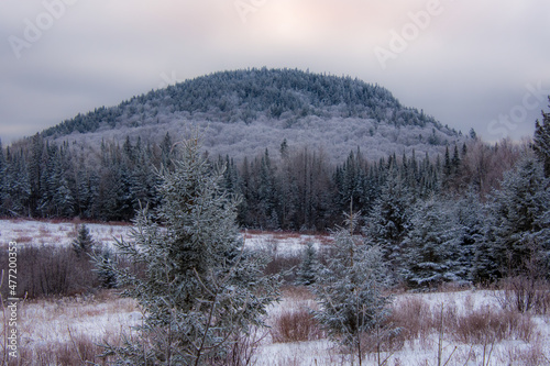 A winter countryside landscape in the province of Quebec, Canada