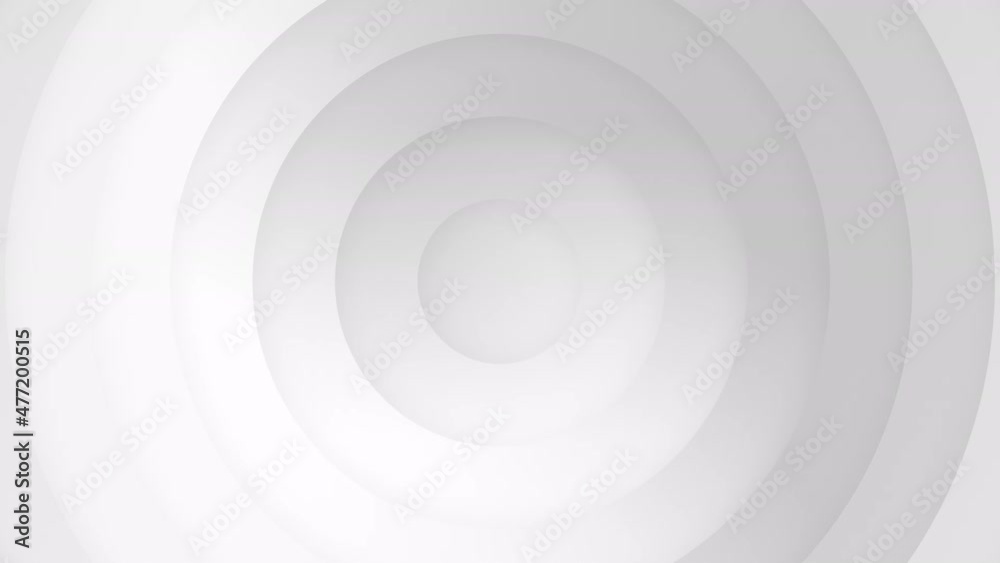 Abstract circle radial loop background in white and gray colours. 3d bg kinetic animation, corporate sphere style design with delight depth shadow texture. Geometric light futuristic reveal graphics