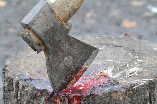 bloody ax after killing