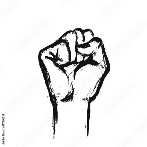 Female fist. Hand-drawn black on white hand. Vector illustration of a female fist for rights, fight isolated.