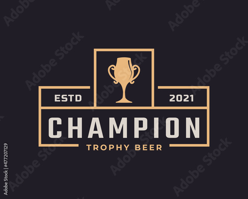 Classic Vintage Label Badge Emblem Trophy Cup Beer for Retro Sport Bar Cafe Tavern Logo Design Inspiration