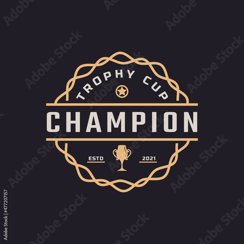 Classic Vintage Label Badge Emblem Trophy Cup Beer for Retro Sport Bar Cafe Tavern Logo Design Inspiration