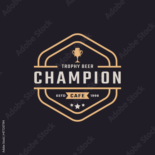 Classic Vintage Label Badge Emblem Trophy Cup Beer for Retro Sport Bar Cafe Tavern Logo Design Inspiration