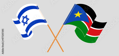 Obraz na plátně Crossed and waving flags of Israel and South Sudan