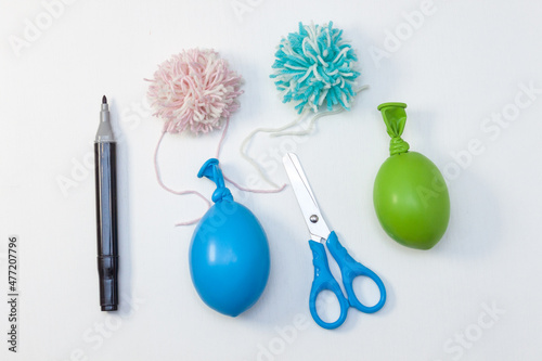 Antistress hand made toy from starch or flour and balloon step by step. DIY concept.