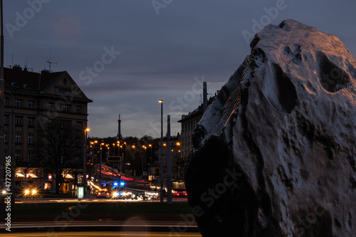 long exposure sunset at busy roundabout in city