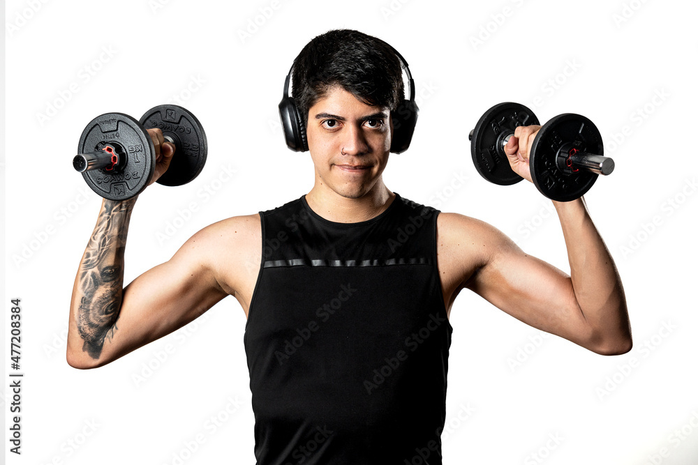 Man lifting weights with white background Man lifting weights with white background