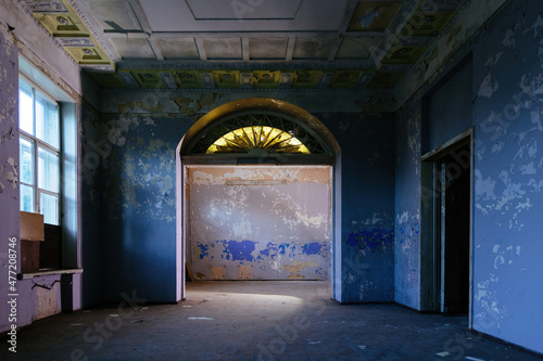 Inside of dark old creepy abandoned mansion