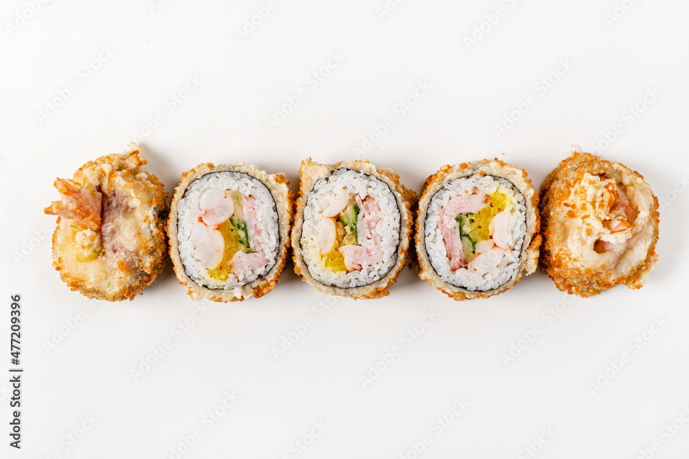 Teriyaki sushi roll isolated on white background. Teriyaki sushi roll isolated on white background.