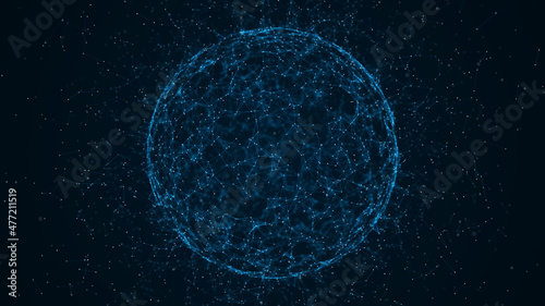 Sphere of particles and lines. Futuristic digital technology. Network or connection. Abstract background of points and lines. Big data. Science background. 3d rendering