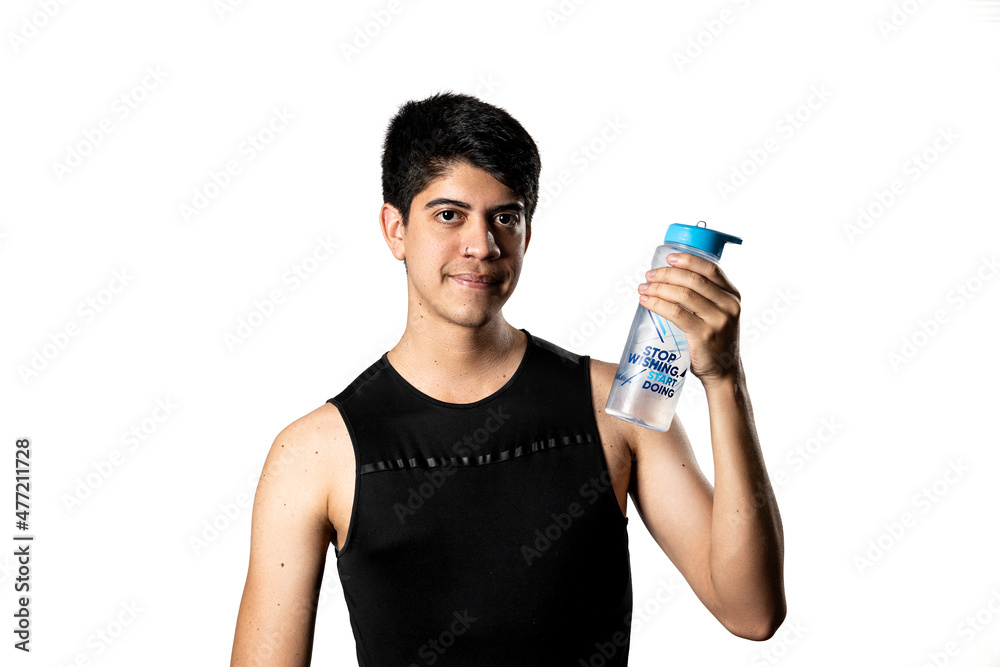 person drinking water and white background person drinking water and white background
