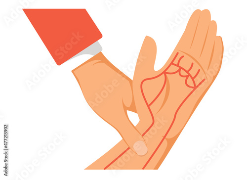 measurement of pulse. Finger on hand vein, Healthcare concept. First aid.
