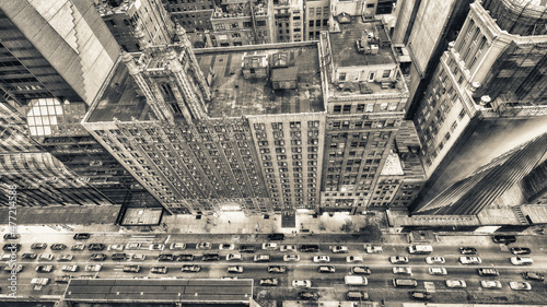 Fotografering Bird eye view of New York City - Manhattan streets and buildings from above