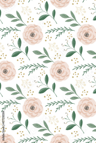 Wallpaper Mural バラと草木の白背景の縦の壁紙
 Torontodigital.ca