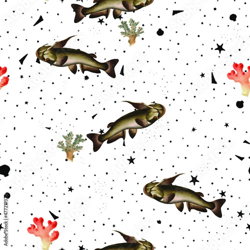 a beautiful seamless fish ocean repeated pattern hand drawn free download perfect for print, fabrics, t-shirts, mugs, packaging etc Free Vector
