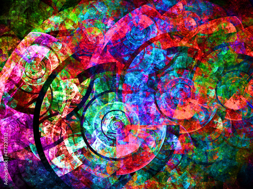 Imagen de arte digital conceptual consistente en conjuntos de círculos concéntricos en colores fríos que simulan ser ondas expansivas de estrellas destruídas.