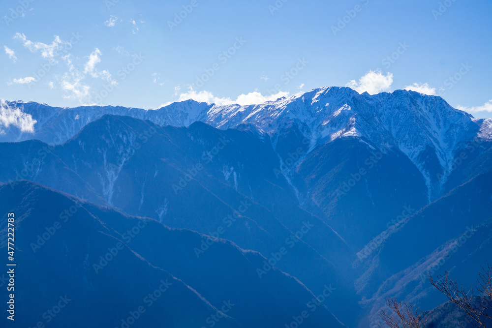 南アルプス　赤石山脈　厳冬期　鳳凰三山からの眺望