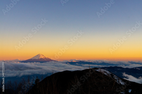 夕焼けに染まる富士 鳳凰三山・観音岳からの風景