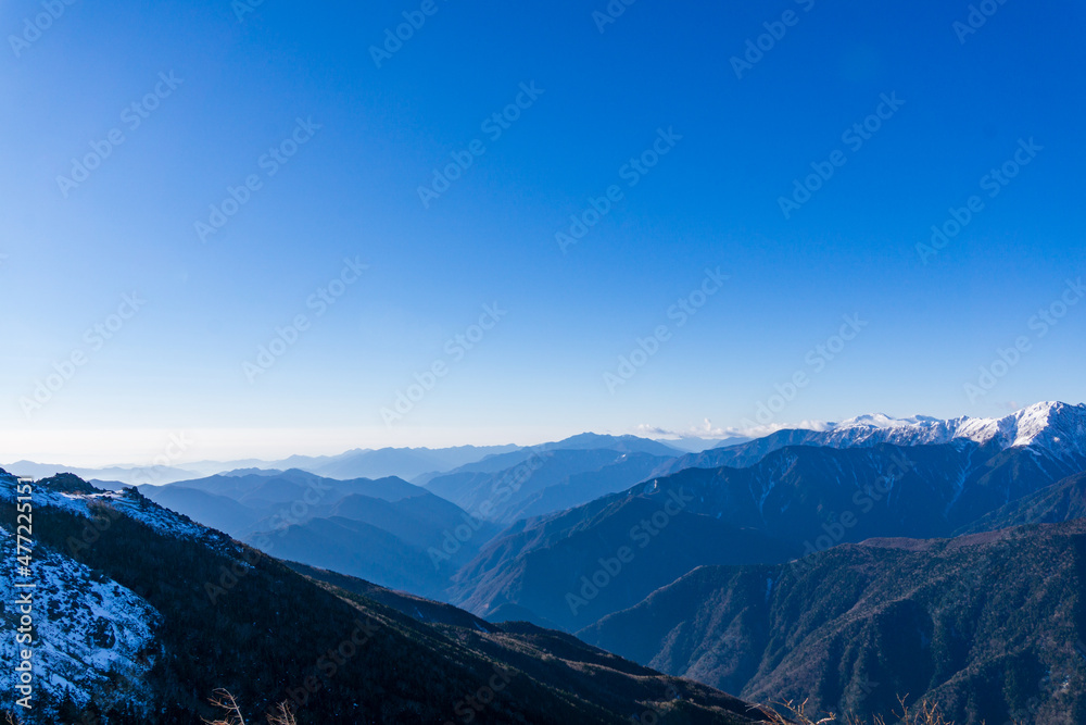 山岳写真　赤石山脈　鳳凰三山からの遠望　冬