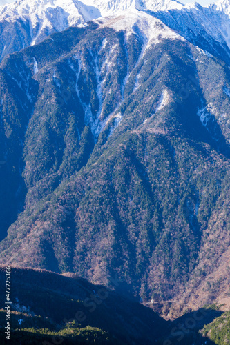 南アルプス 鳳凰三山から見る尾根 森林