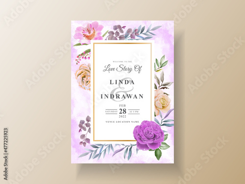 Soft yellow and purple flowers wedding invitation card