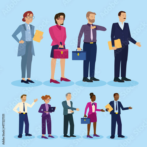 nine cute businesspeople