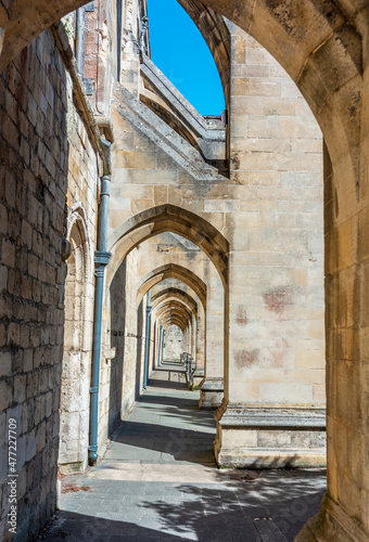 Winchester Cathedral,passage through flying buttresses,Winchester,Hampsire,United Kingdom. © Neil