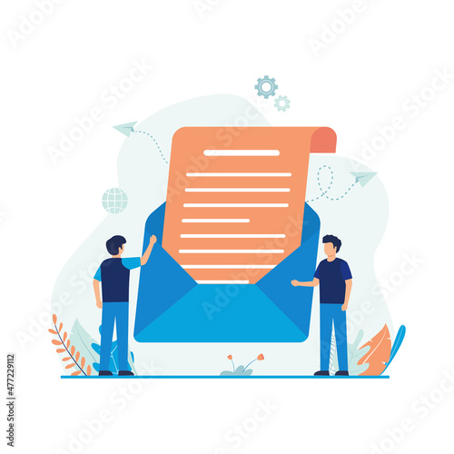 Email marketing, messaging, mail vector illustration. envelope people flat design.