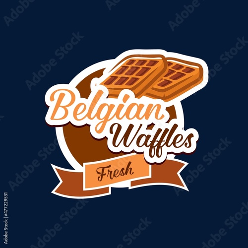 Belgian waffles vector icon of sweet food or pastry dessert design. Square sugar wafers of Belgium cuisine with golden crust, tasty snack or breakfast isolated symbol of bakery, pastry shop or cafe