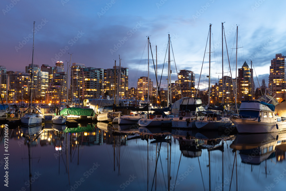 Vancouver night light views with reflection during winter picture took on Oct 2016.