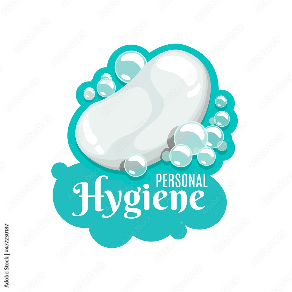 Soap with bubbles, personal hygiene icon. Bathing and toiletries, laundry detergent and body hygiene cartoon vector emblem, sticker or icon with ellipse shape antibacterial soap bar with foam bubbles Soap with bubbles, personal hygiene icon. Bathing and toiletries, laundry detergent and body hygiene cartoon vector emblem, sticker or icon with ellipse shape antibacterial soap bar with foam bubbles