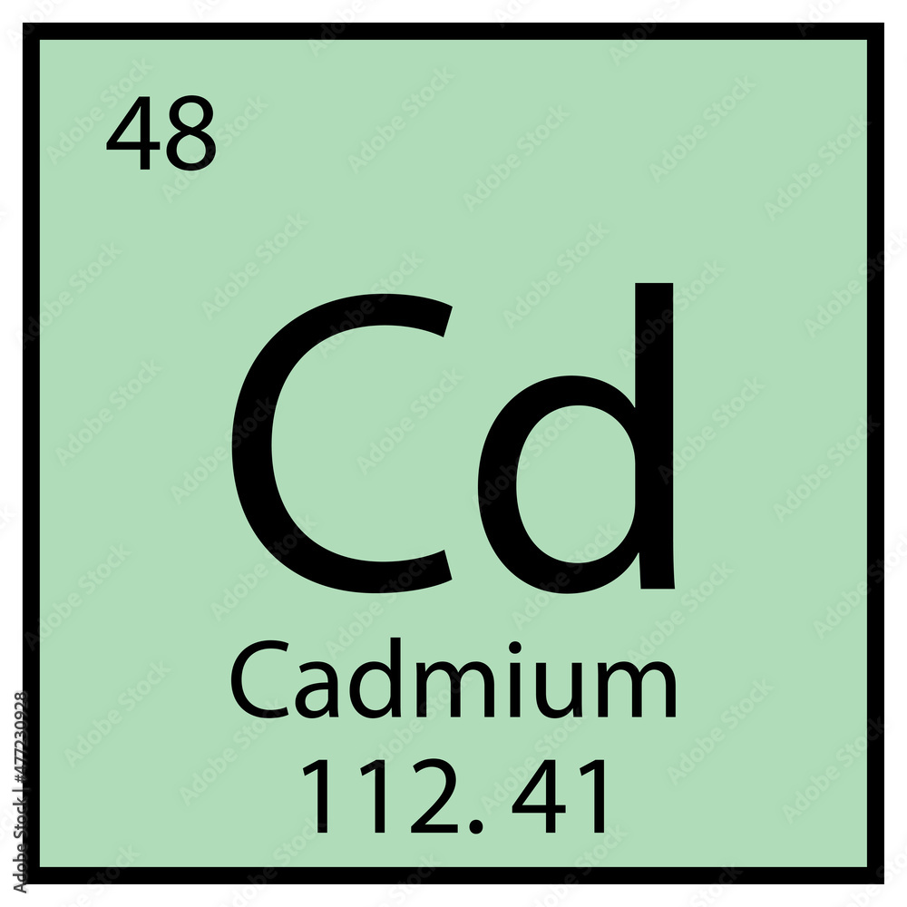 Cadmium chemical symbol. Mendeleev table element. Education sign. Blue background. Vector illustration. Stock image. Cadmium chemical symbol. Mendeleev table element. Education sign. Blue background. Vector illustration. Stock image.