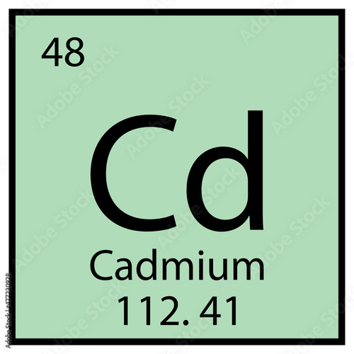 Cadmium chemical symbol. Mendeleev table element. Education sign. Blue background. Vector illustration. Stock image.