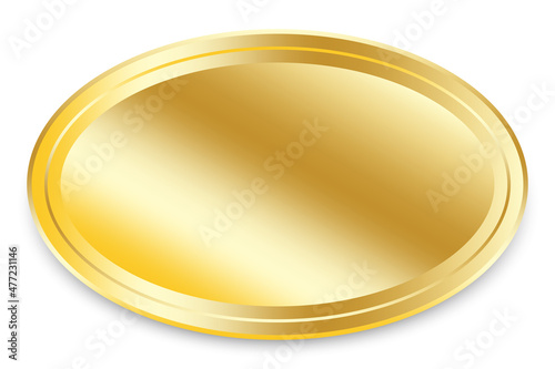 Golden plate icon. Name tag. Oval shape. Gradient effect. Pattern element. Luxury art. Vector illustration. Stock image. 