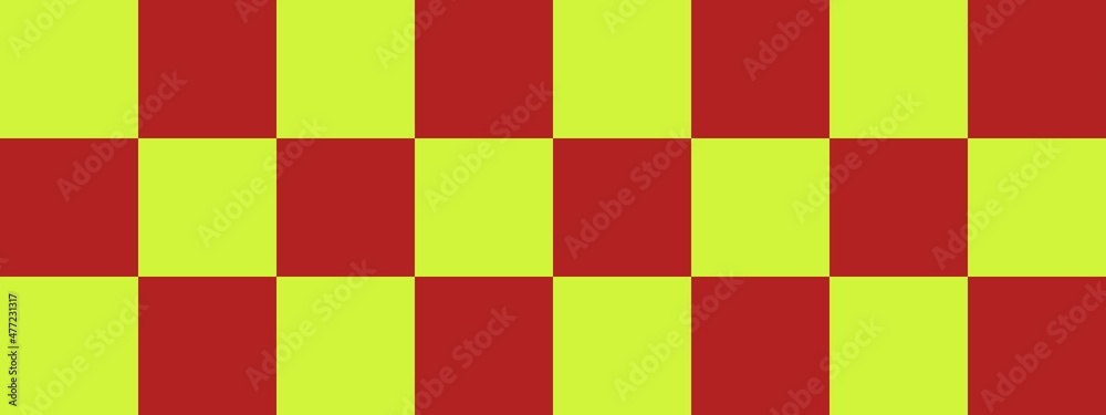Checkerboard banner. Firebrick and Lime colors of checkerboard. Big squares, big cells. Chessboard, checkerboard texture. Squares pattern. Background. Checkerboard banner. Firebrick and Lime colors of checkerboard. Big squares, big cells. Chessboard, checkerboard texture. Squares pattern. Background.