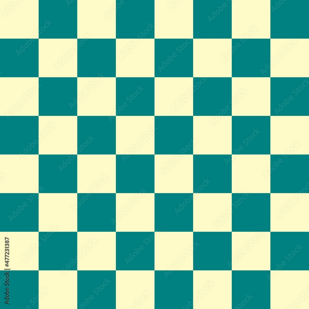 Checkerboard 8 by 8. Teal and Beige colors of checkerboard. Chessboard, checkerboard texture. Squares pattern. Background.