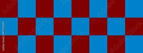 Checkerboard banner. Blue and Maroon colors of checkerboard. Big squares, big cells. Chessboard, checkerboard texture. Squares pattern. Background.