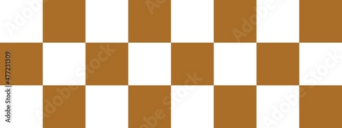 Checkerboard banner. Brown and White colors of checkerboard. Big squares, big cells. Chessboard, checkerboard texture. Squares pattern. Background.