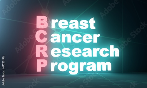 BCRP - Breast Cancer Research Program acronym. Neon shine text