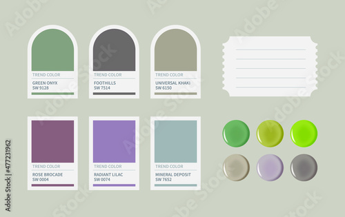 Vintage style object design set. Various object graphics such as memo paper, color chips, and paints.