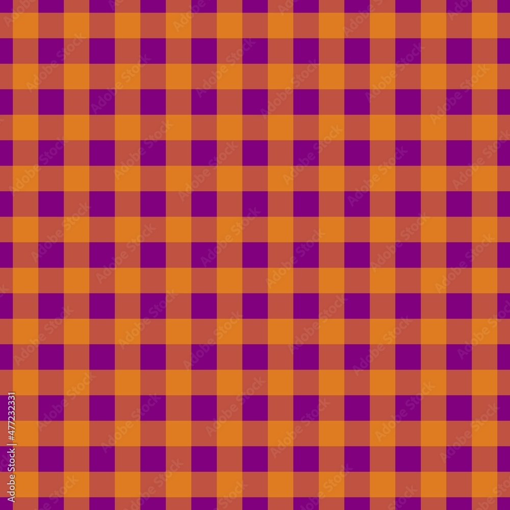 Plaid pattern. Purple on Orange color. Tablecloth pattern. Texture. Seamless classic pattern background.
