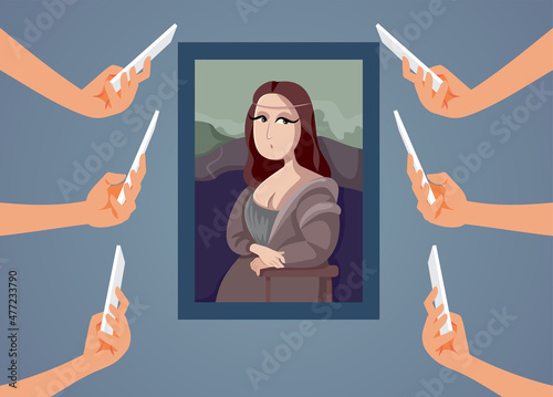 Fotografia, Obraz People Photographing Famous Painting in the Museum Vector Illustration