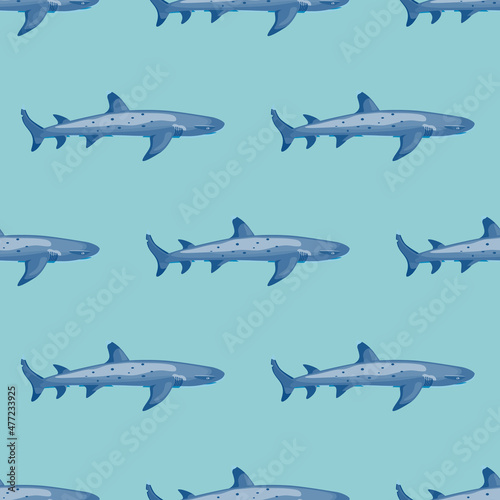 Reef shark seamless pattern in scandinavian style. Marine animals background. Vector illustration for children funny textile.