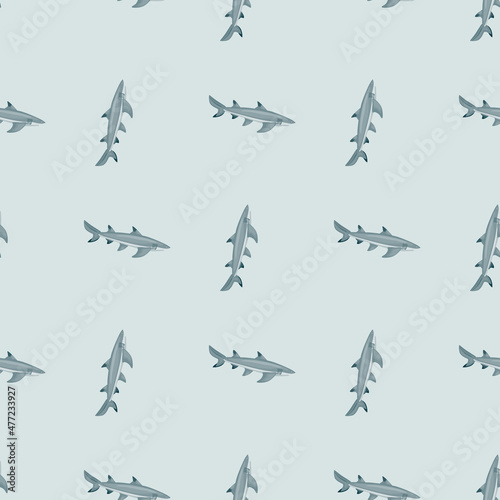 Lemon shark seamless pattern in scandinavian style. Marine animals background. Vector illustration for children funny textile.