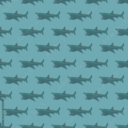 Basking shark seamless pattern in scandinavian style. Marine animals background. Vector illustration for children funny textile.