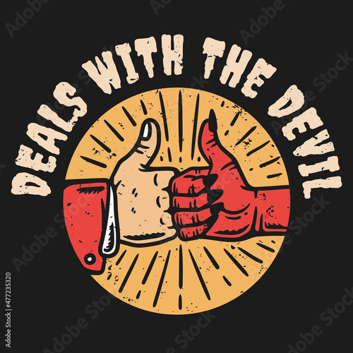 devil hand illustration with raised thumb doing a deal in vintage style