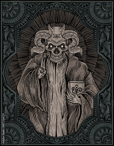 illustration demon with engraving frame