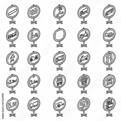 Mandatory and Prohibitory Traffic Sign Set Icon Vector. Doodle Hand Drawn or Outline Icon Style.