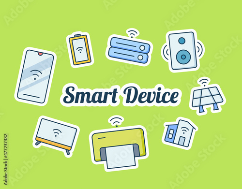 smart device iot internet of things concept with some icon sticker spreading with modern flat style