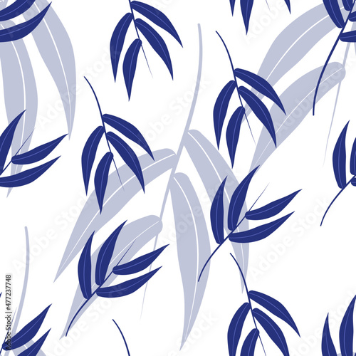 seamless pattern with bamboo indigo leaves